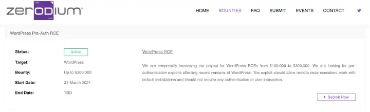 Zerodium WordPress bounties