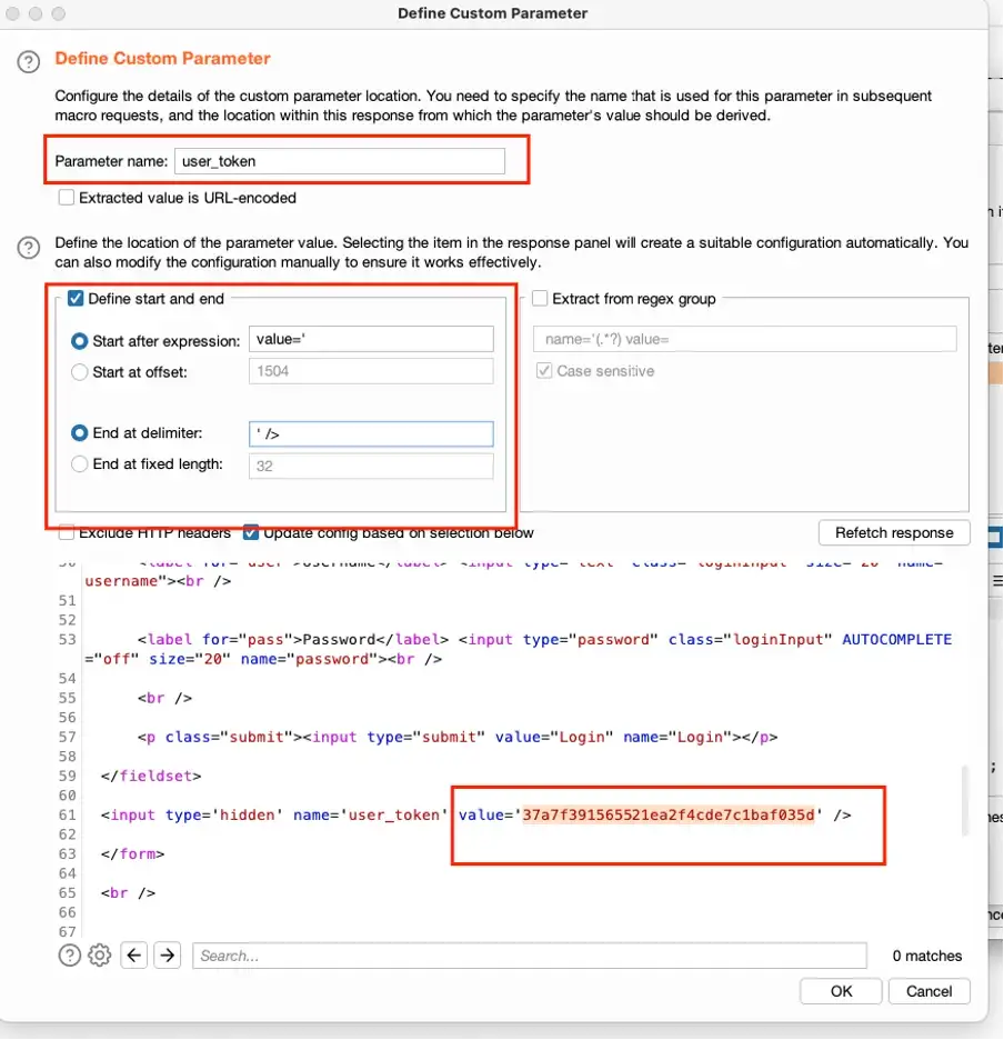 Using Burp macro to update anti csrf token in DVWA step 7