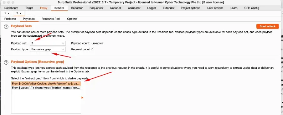 Using BurpSuite to update anti csrf tokens in phpMyAdmin Step 7