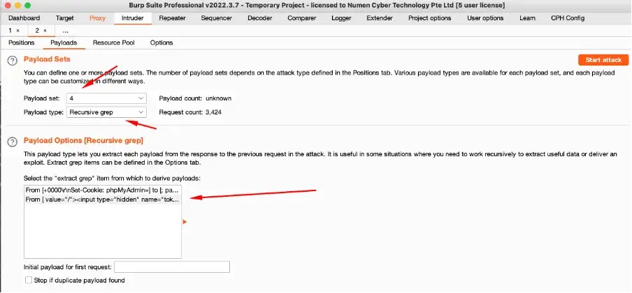 Using BurpSuite to update anti csrf tokens in phpMyAdmin Step 9