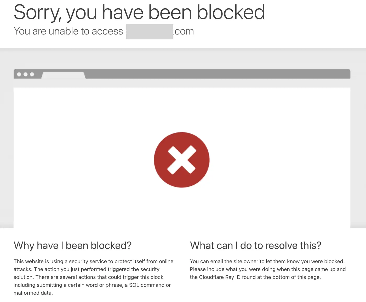 Sorry, you have been blocked screenshot by CloudFlare.
