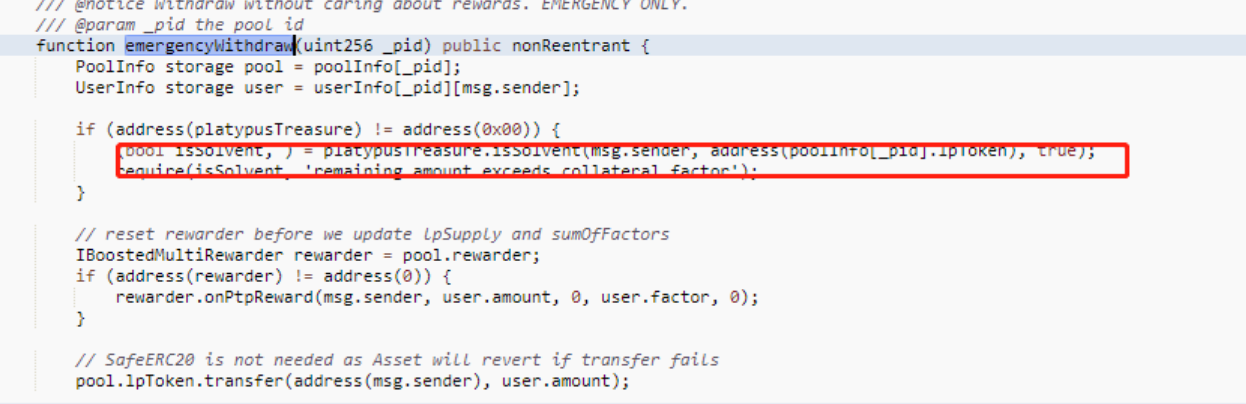 Code Screenshot for emergencywithdraw function